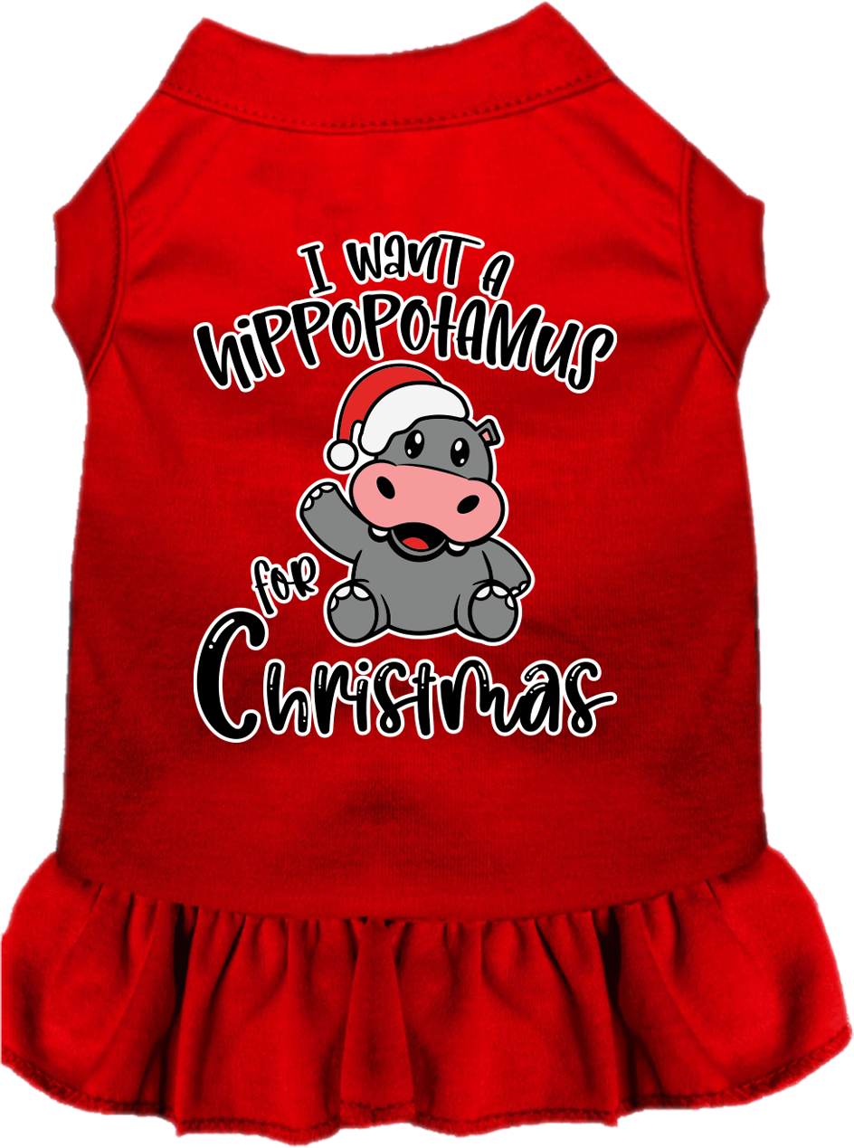 Hippo for Christmas Screen Print Dog Dress Red Size XS